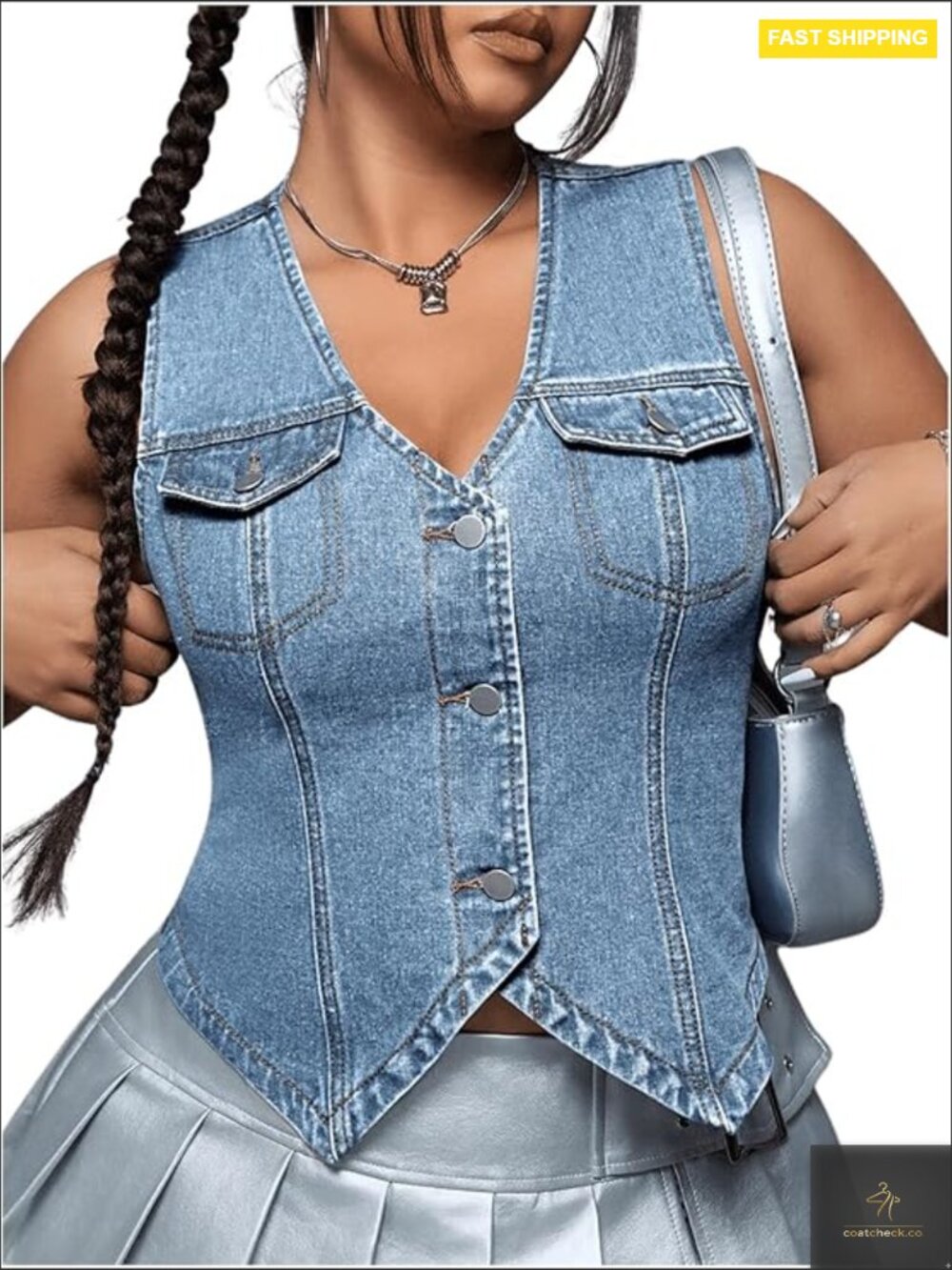Sleeveless Button Down Jean Vest V Neck Denim Jacket Plus Size